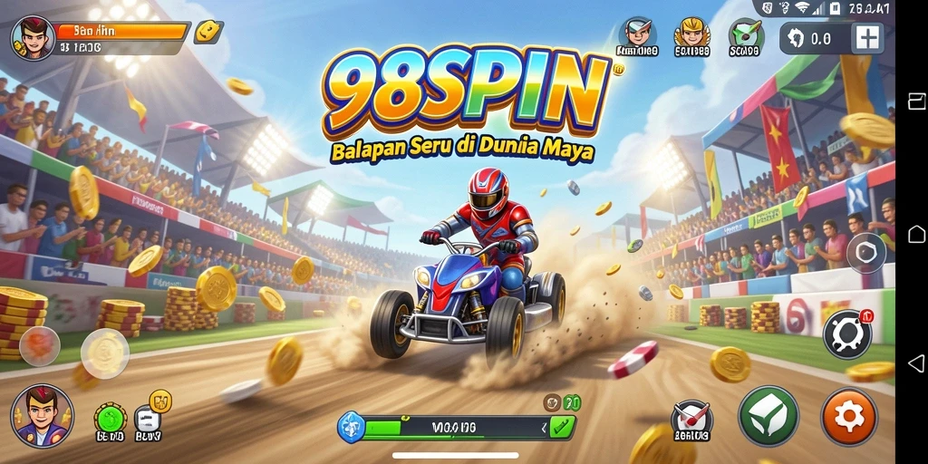 Gameplay balapan seru di 98SPIN dengan mobil kustom.