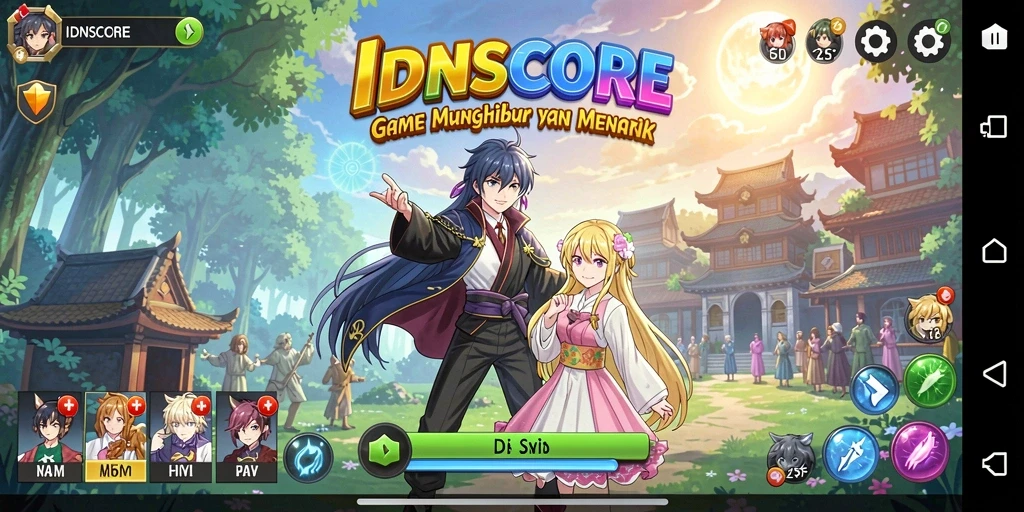 Tampilan gameplay seru dalam IDNSCORE dengan karakter Anime unik.