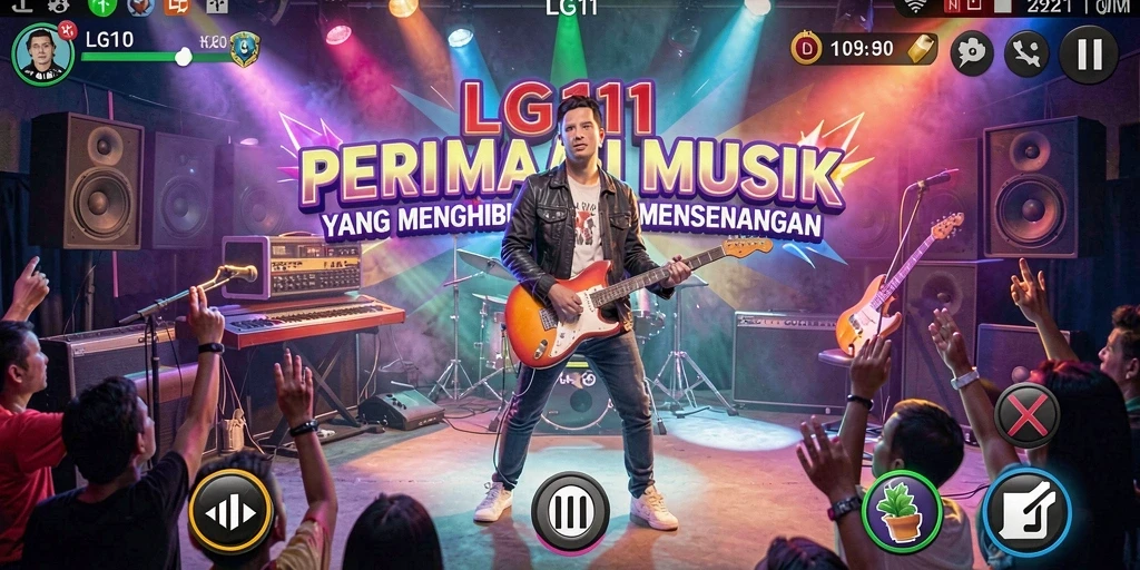 Tampilan antarmuka utama gameplay LG111 yang menampilkan permainan musik.