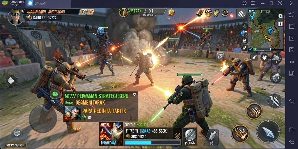 Screenshot gameplay MT777 yang menunjukkan pertempuran strategi yang intens.