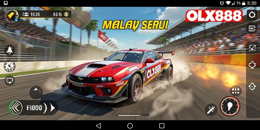 Screenshot menampilkan aksi balap cepat di OLX888.