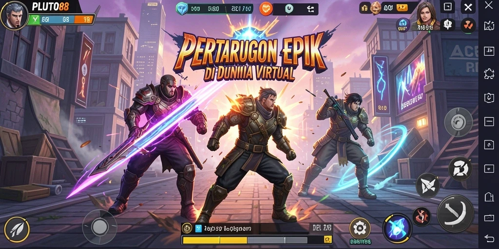 Tampilan gameplay <strong>PLUTO88</strong> yang intens dalam pertarungan antar karakter.