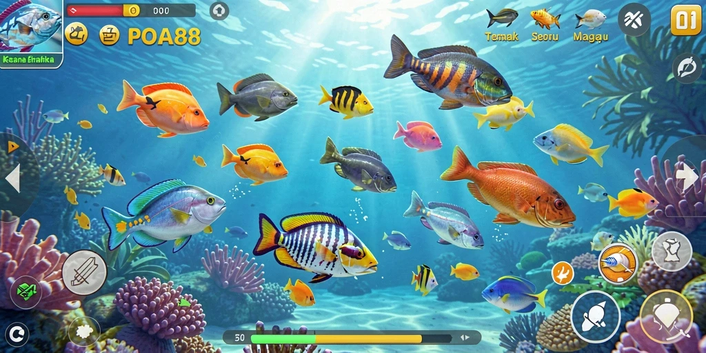 Tampilan gameplay seru dari permainan Tembak Ikan POA88.