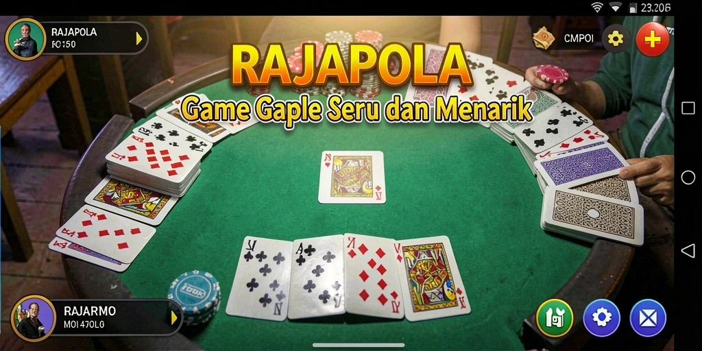 Gameplay seru Gaple di RAJAPOLA dengan fitur multiplayer.
